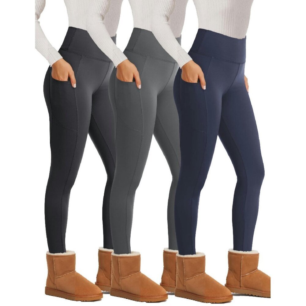 Fleece Lined Leggings with Pockets - Thermal Yoga Pants for Winter Workouts